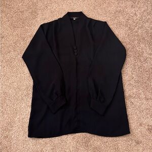 Women’s Black Band-Collar V Neck Tunic With Three Buttons Blouse Top Size Small